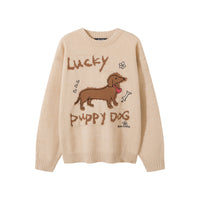 Real Shot Sweet Girl Dog Pattern Loose Pullover
