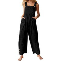 Womens Casual Loose-fitting Sleeveless Buttoned Jumpsuit