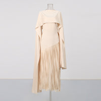 Misty Purple Asymmetrical Fringe Cloak-Style Evening Gown Long Dress