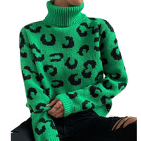 Fallwinter High-neck Pullover Knitted Leopard-print Sweater
