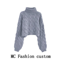 Turtleneck Pullover Short Cable-knit Sweater Women
