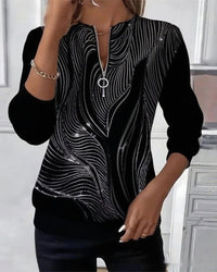 Womens Stylish Patchwork Striped Half-Zip Hoodie