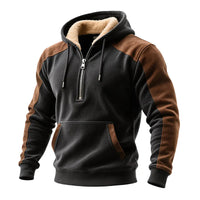 Men's Retro Brown Leather Decorative Perforated Hooded Casual Sweatshirt