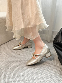 2026 Women's Camellia Metal Cross Strap Block Heel Pumps, Rhinestone Mary Jane Shoes