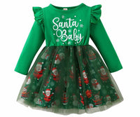 Christmas Snowflake Long Sleeve Letter Mesh Fluffy Stitching Dress