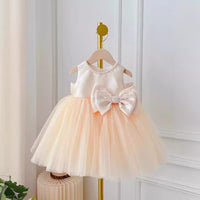 Children's Dress Girls' Summer Long-sleeve Coat Pettiskirt Champagne Big Bow High-waisted Gauzy