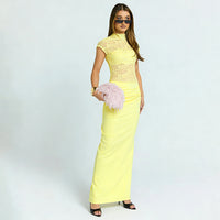 Slim-fit Fashionable Lace High-neck Split-back Sheath Dress