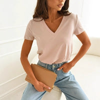 Women's Short-Sleeve Slimming Pullover V-Neck T-Shirt