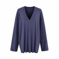 Versatile Old Money Style V-Neck Loose-Fit Long-Sleeve