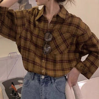 Womens Retro Brushed Plaid Casual Shirt