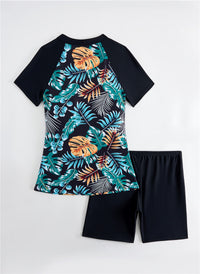 Sexy Swimsuit Multicolor Printing Slimming Sun Protective Short Sleeve Diving Suit Split