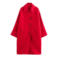 Graceful And Fashionable Lapel Long Sleeve Single-breasted Red Coat For Women