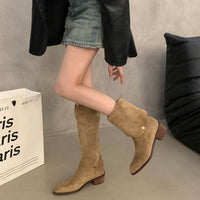 Women's Western Denim Long Biker Boots