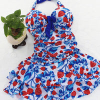 Women's One-piece Swimwear Cross Strap Backless Steel Bracket Push Up Cute Strawberry Swimsuit