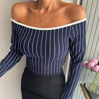 Off-the-shoulder Long-sleeve Casual Base Top