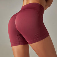 European And American Seamless Stripes Peach Hip-lift And Belly Shaping Solid Color Yoga Short Shorts Sports Running Fitness