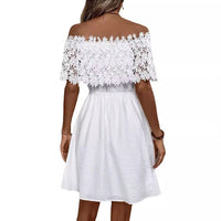 Summer Water-Soluble Lace Panel Off-Shoulder Waist-Cinching Dress