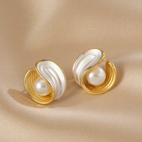 French Enamel Pearl Earrings  Light Luxury, Exquisite & Minimalist Niche Design Stud Earrings