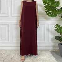 Middle East Dubai Hot Sale Solid Color Nida Fabric Simple Sleeveless Dress