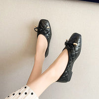 Ladies New Bow Flat Bottom Square Toe Soft Bottom Pumps