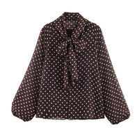 Polka Dot Long-Sleeve Shirt With Bow