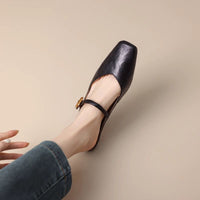 Women's Retro Square-Toe Chunky-Heel Closed-Toe Half Slippers