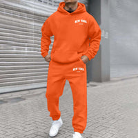 Mens Fleece-Lined Hooded Printed Sweatshirt And Hoodie Set