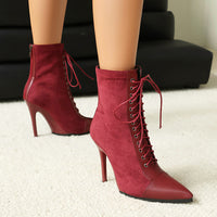 New Drawstring Patchwork European And American Women's Boots Short Pointed Knight Boots