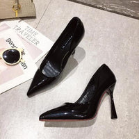 Womens Versatile Pointed-Toe Shallow-Pump Patent Leather High Heels