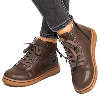 PU Casual Shoes With Front Laces, Winter Cotton Boots