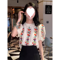Women's Embroidered Jacquard Short-sleeved Hollow-out Top