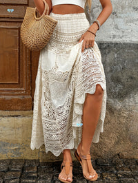 High Waist Ankle-length Skirt Lace Scallop Trim