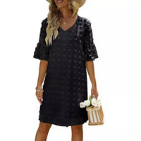 Chiffon Polka-Dot Flowy Short Dress Elegant For Work Commuting