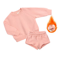 Girls' Autumn And Winter Long Sleeve Fleece And Shorts Sports Suit