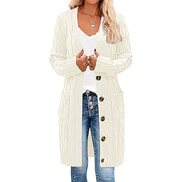 Knitted Long Cable-Knit Sweater Womens Loose Cardigan Coat