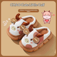 Autumn And Winter Children's Cotton Slippers Cow Fur