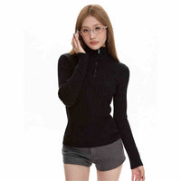 Black Long Sleeve Turtleneck Sweater Zipper Thickening Bottoming Shirt