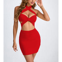 Summer Hollow-Out Neck-Tied Bodycon Sexy Dress