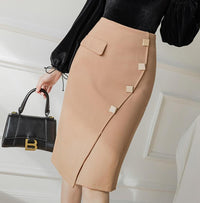 Contrast Color Curved Retro OL Elegant Hip Wrapping Skirt