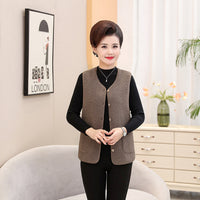 Middle-aged And Elderly Womens Short Fleece-Lined Vest Coat