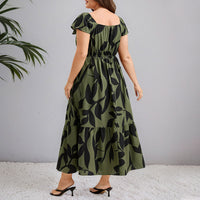 Floral Flutter-Sleeve Drawstring-Waist Maxi Midi Slimming Dress