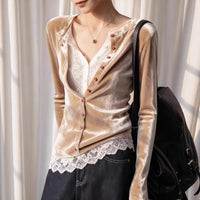 Lace-spliced Faux Two-piece Top For Women