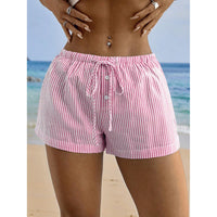 Fashionable Basic Striped Elastic Casual Shorts Home Loose Slimming