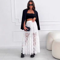 Sheer Polyester Lace A-Line Commuter Skirt