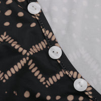 Geometric Print Long Sleeve Deep V Neck Buttoned One Piece Swimsuit