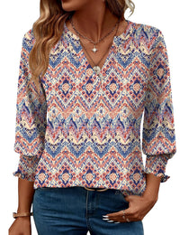 Fashion Tops Three-quarter Sleeve Flower Print Casual Shirt