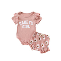 Flounced Sleeve Romper Fake Drawstring Shorts Two-piece Set