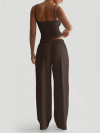 Women's Casual Midriff-baring Tank Top And Wide-leg Pants Set