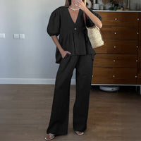 Womens Vacation Short-Sleeve T-Shirt And Straight-Leg Pants Set