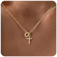 Zircon Inlaid 26 Letter Cross English Necklace
